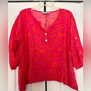 La Mer Luxe Pink & Red V-Neck Patterned Tunic